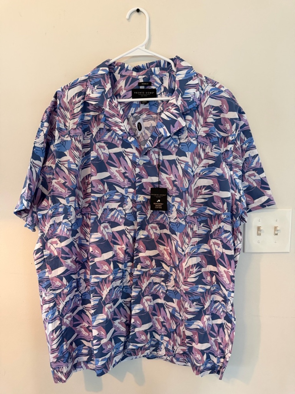Men’s Pronto Uomo Purple Floral Short-Sleeve Button-Up Shirt XXL NWT